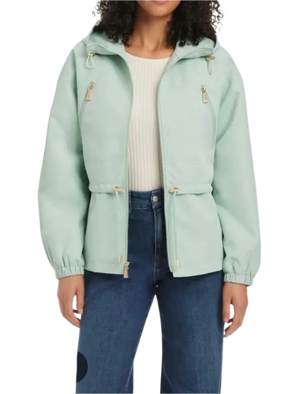 KATE SPADE NEW YORK Crop Hooded Rain Jacket - Frosted Aqua Size L